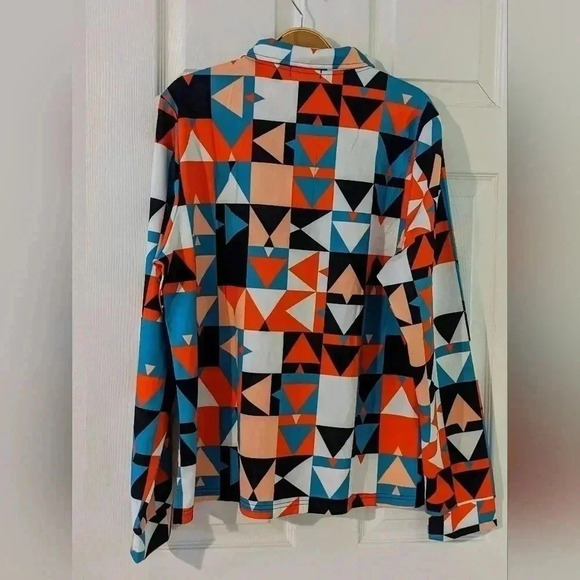 PINSPARK Golf Tennis Shirt Long Sleeve Moisture Wicking Geometric Print XXL NWT - Picture 5 of 7